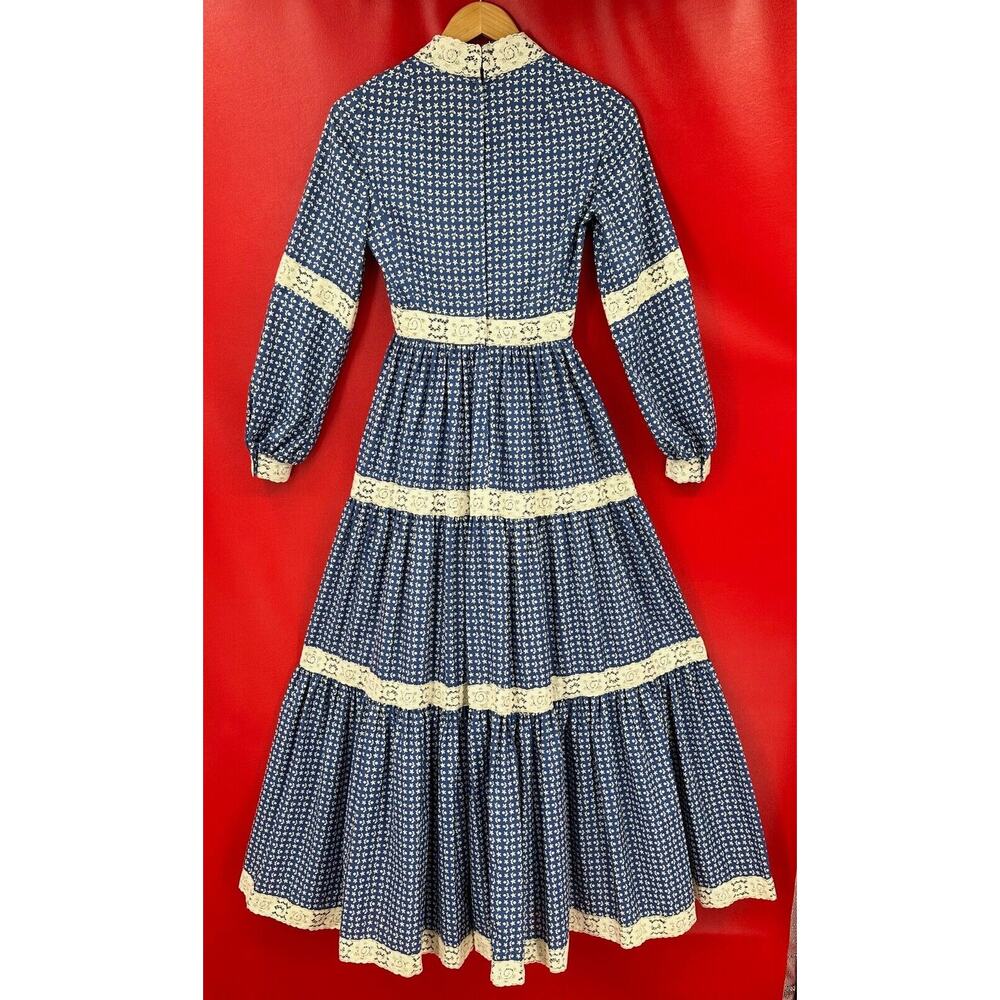 Vintage Victor Costa Calico Lace Cotton Hippie Mazi Dress Size XS to S - Picture 10 of 16